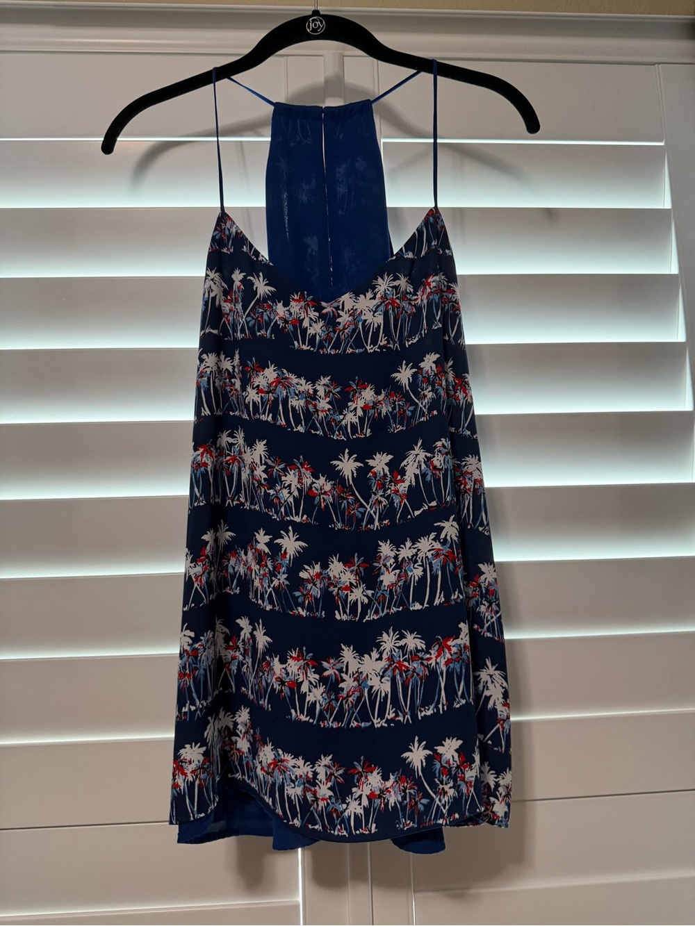 Sleeveless Navy Palm-Print Tank